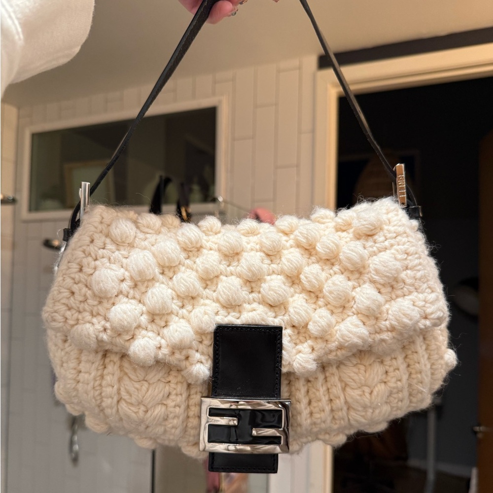 Gorgeous Ivory Authentic FENDI Knit Wool Baguette Bag!
